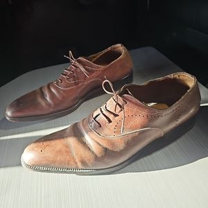 Santoni Brown Men's Lace-up Dress Shoe Leather Size 12 D Made In Italy Good Cond